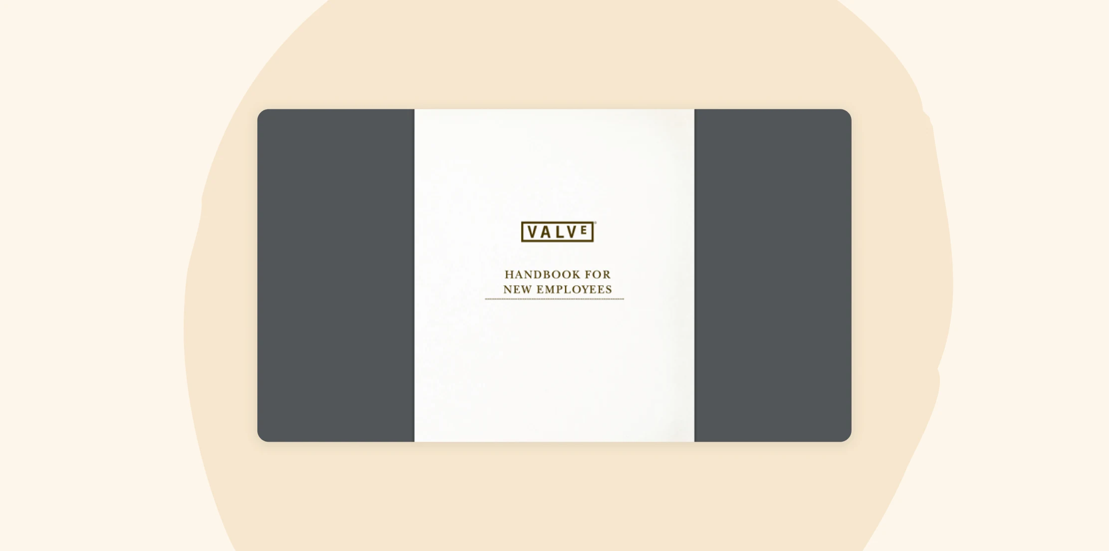Valve employee handbook cover with minimalist design and “Handbook for New Employees” title
