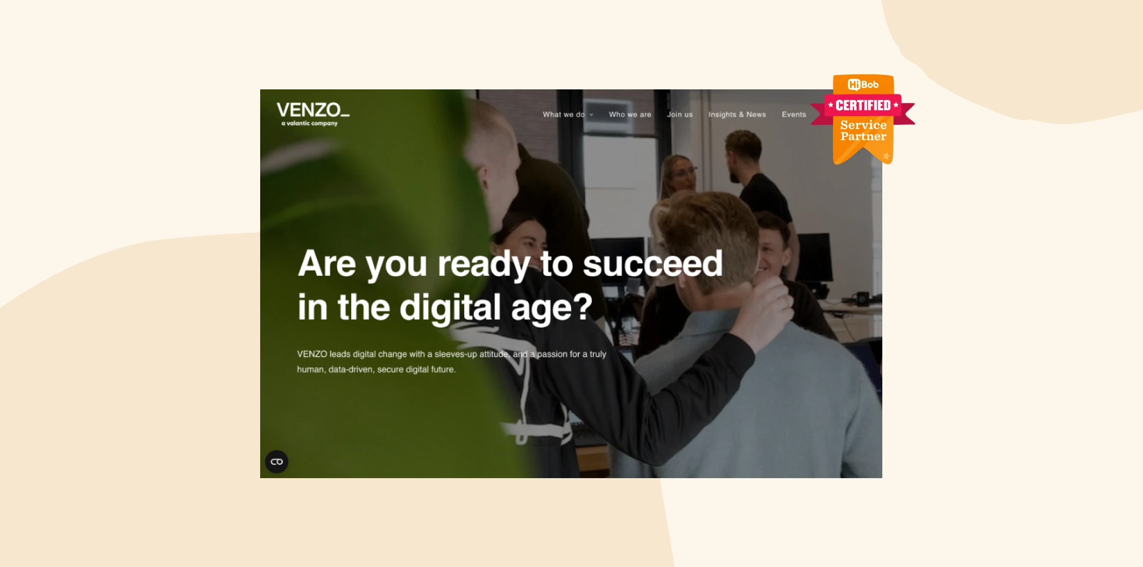 VENZO digital agency team collaborating in a modern workspace promoting digital success and partnership. , VENZO, digitalagency