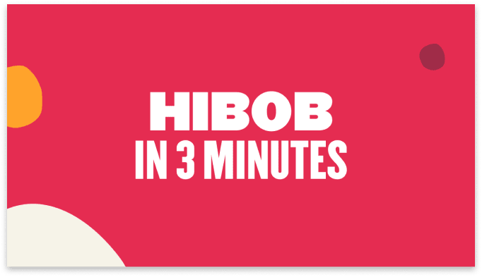 HIBOB logo with text emphasizing quick overview in 3 minutes on a vibrant pink background. Graphic design elements included., vibrant pink background, quick overview design elements