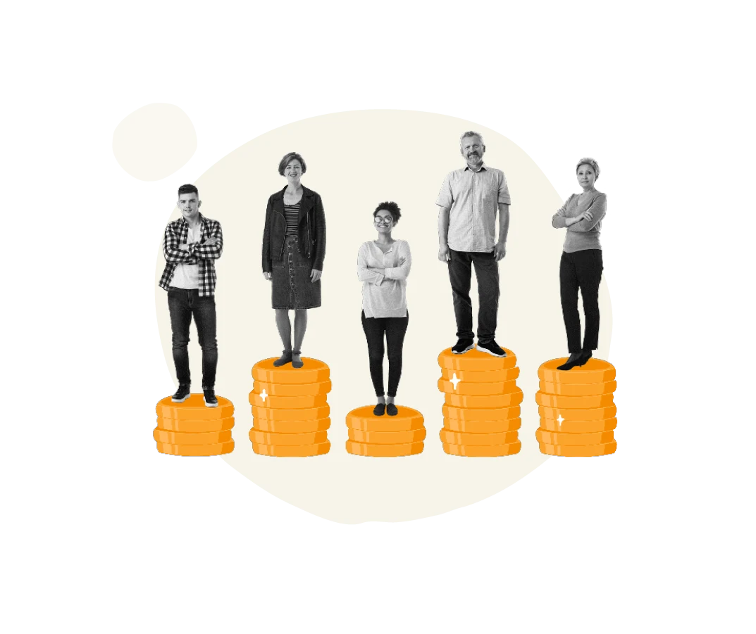 diverse people on stacked coins, representing growth and success in finance, business growth and achievement concept illustration