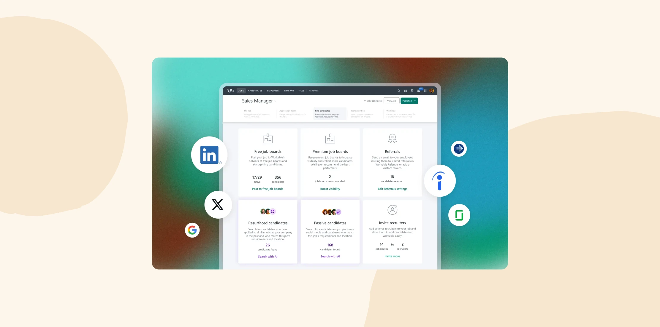 job management interface, candidate sourcing features