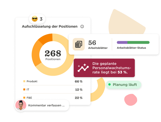 268 total positions displayed in a circular chart with status updates for various departments in a project plan. positions, status_updates