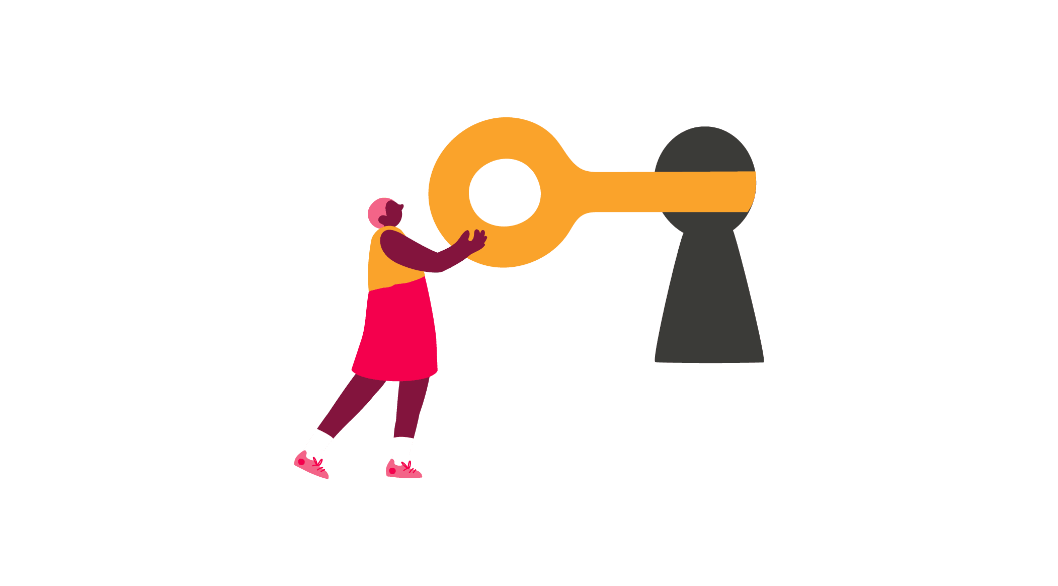 illustration of a person holding a large key near a keyhole, symbolizing unlocking opportunities and creativity, colorful art style, modern vector design