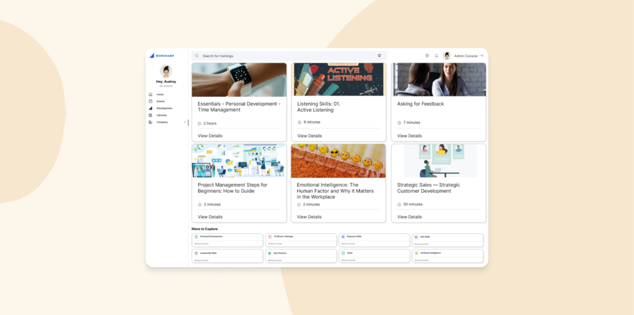 workplace training dashboard, time management emotional intelligence skills learning