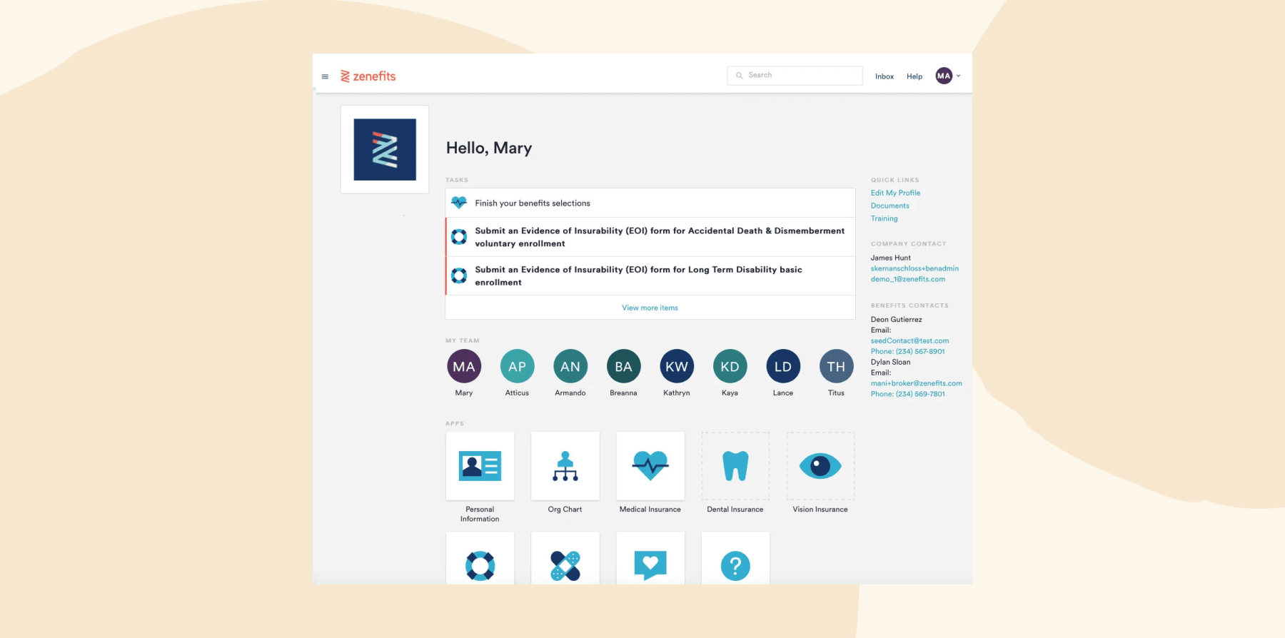 zenefits-dashboard-user-interface, benefits-enrollment-tasks