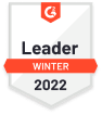 Leader badge for G2, highlighting winter 2022 achievements in a sleek design; red and white color scheme., G2, LeaderBadge