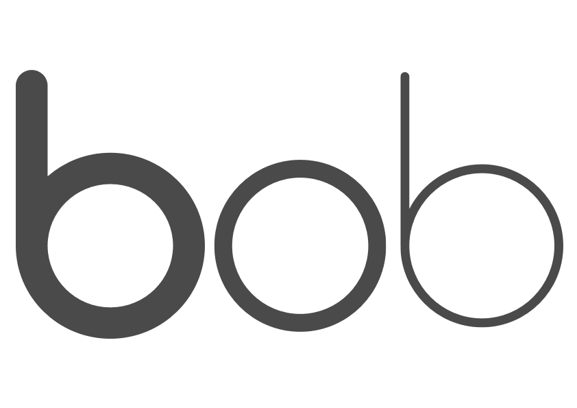 bob, minimalist logo design with lowercase letters in dark gray shade on a white background