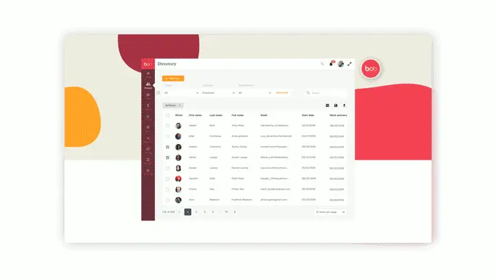 directory interface, colorful design elements