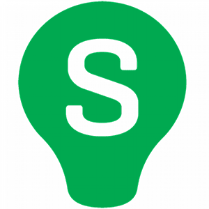 light bulb icon with green color and letter S, simple design representing sustainability or innovation