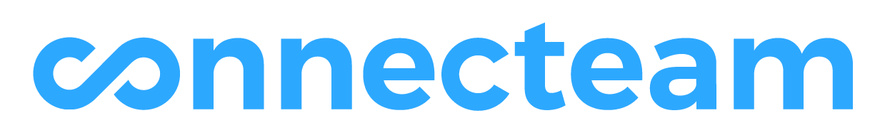 connecteam logo in blue text, emphasizing connectivity and collaboration for team management, team communication platform logo