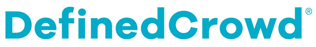 DefinedCrowd logo in blue, representing data and AI solutions for businesses, Logo design featuring modern typography, emphasizing innovation and accessibility