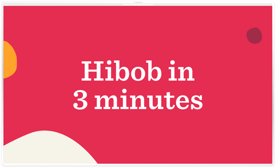 Hibob in 3 minutes title on vibrant background with abstract shapes, Engaging visual promoting quick overview of Hibob platform.