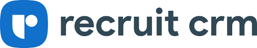 recruit crm logo in blue color with modern design, simple, clean branding for recruitment management and workflow optimization