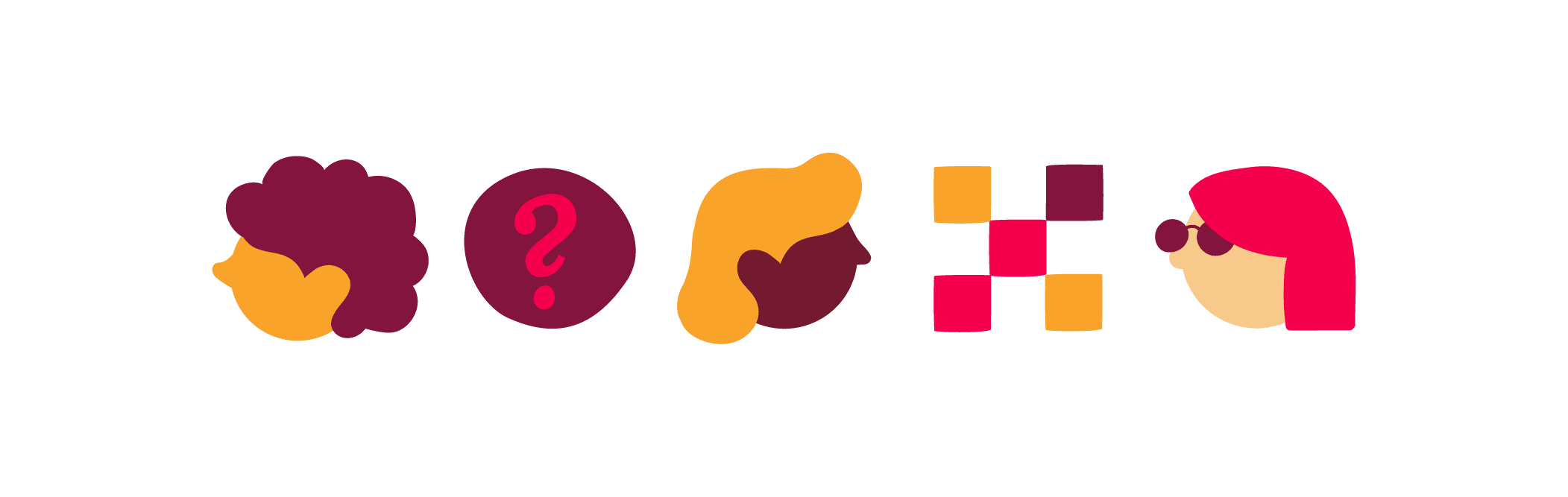 head icons, colorful designs