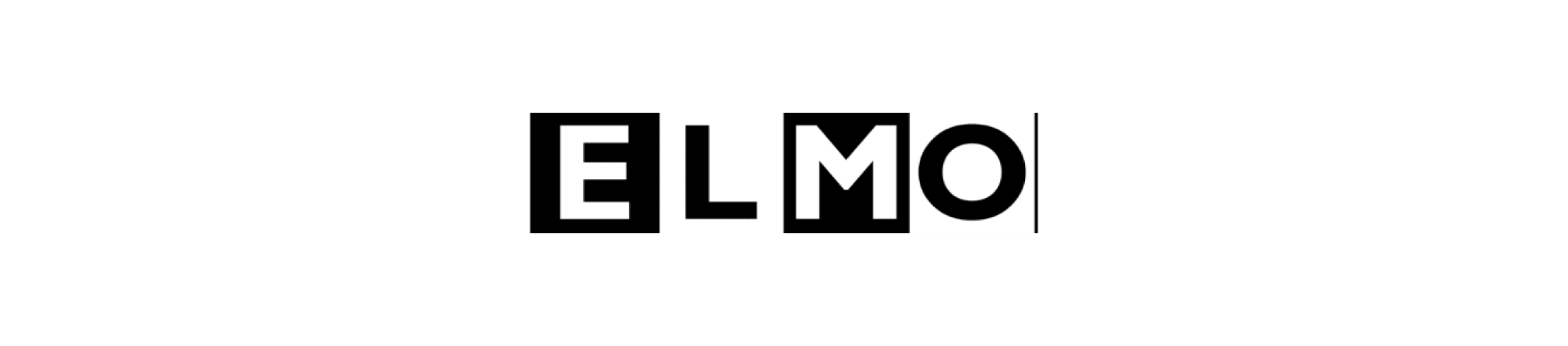 ELMO logo with distinctive block letters; sleek black background enhances visibility and brand recognition., ELMO, logo_design