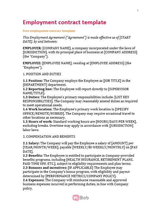Free Employment Contract Template