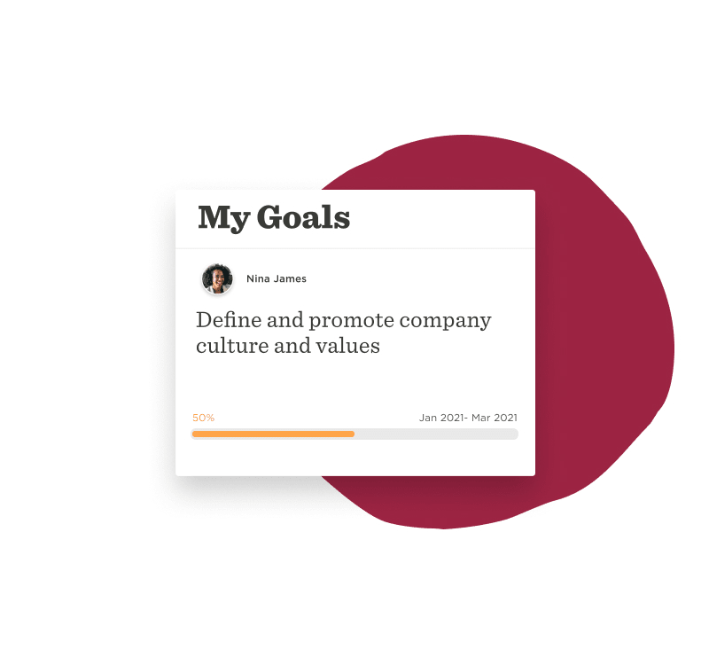 My Goals, Define and promote company culture and values with a progress indicator at 50% completion.