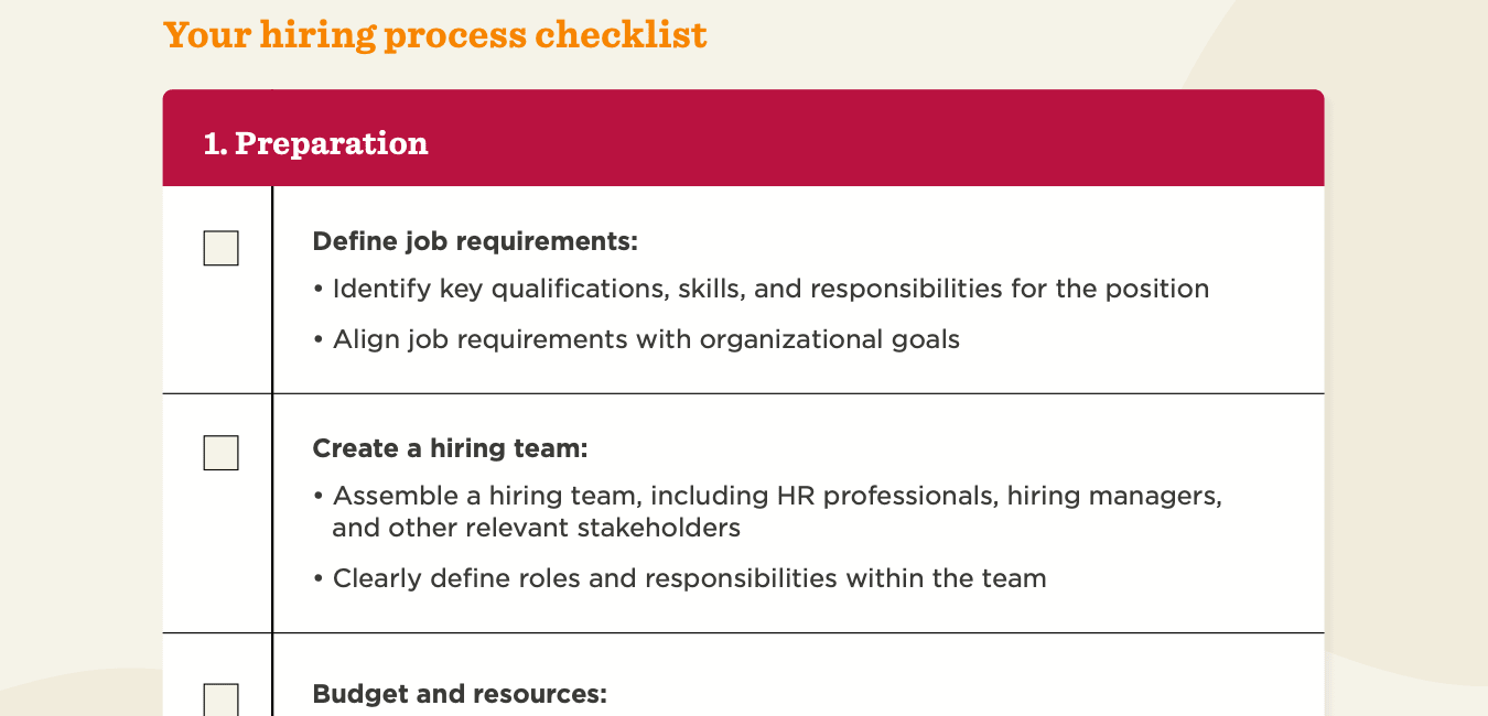 hiring process checklist, job requirements and hiring team preparation steps