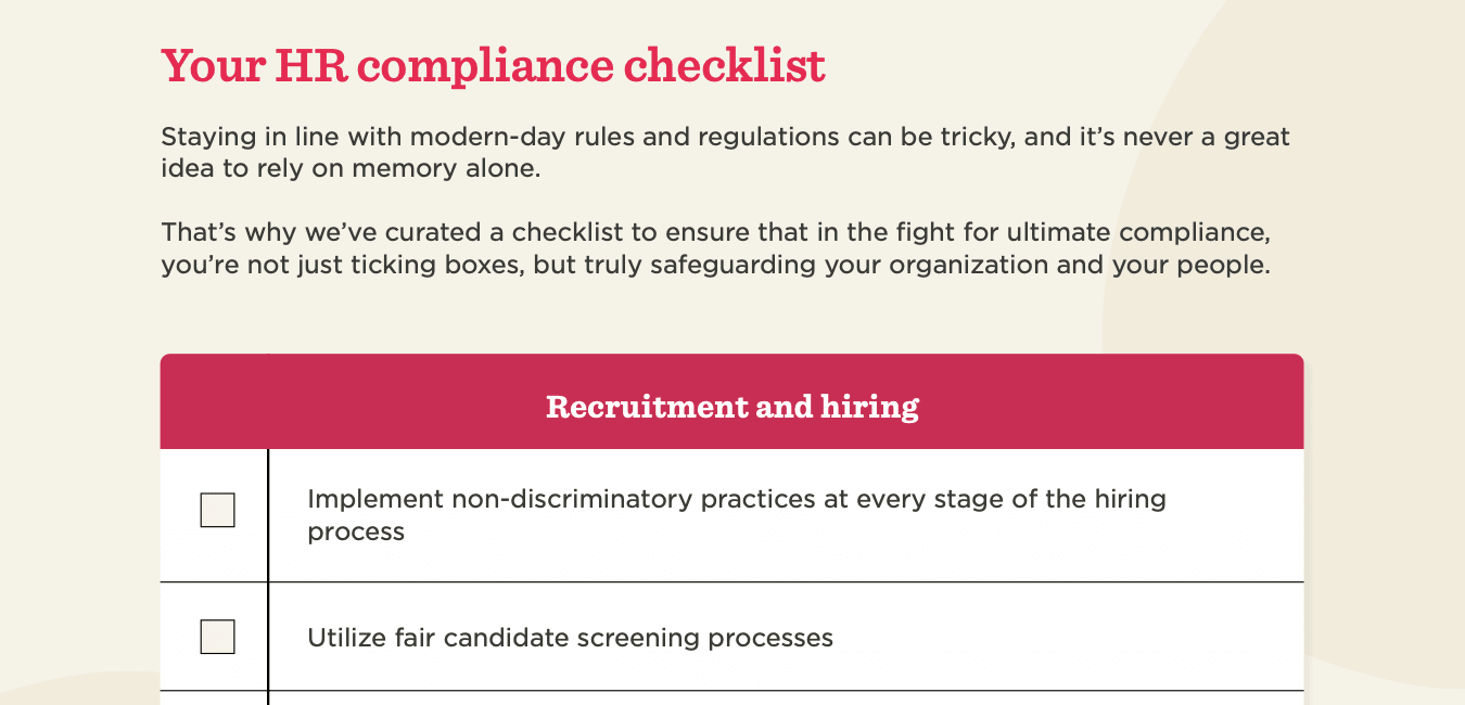 HR compliance checklist for recruitment, highlighting non-discrimination and fair candidate screening practices., HRcompliance, checklist