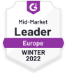 Mid-Market Leader Europe badge for software excellence in 2022, Award recognizing leadership in mid-market software solutions