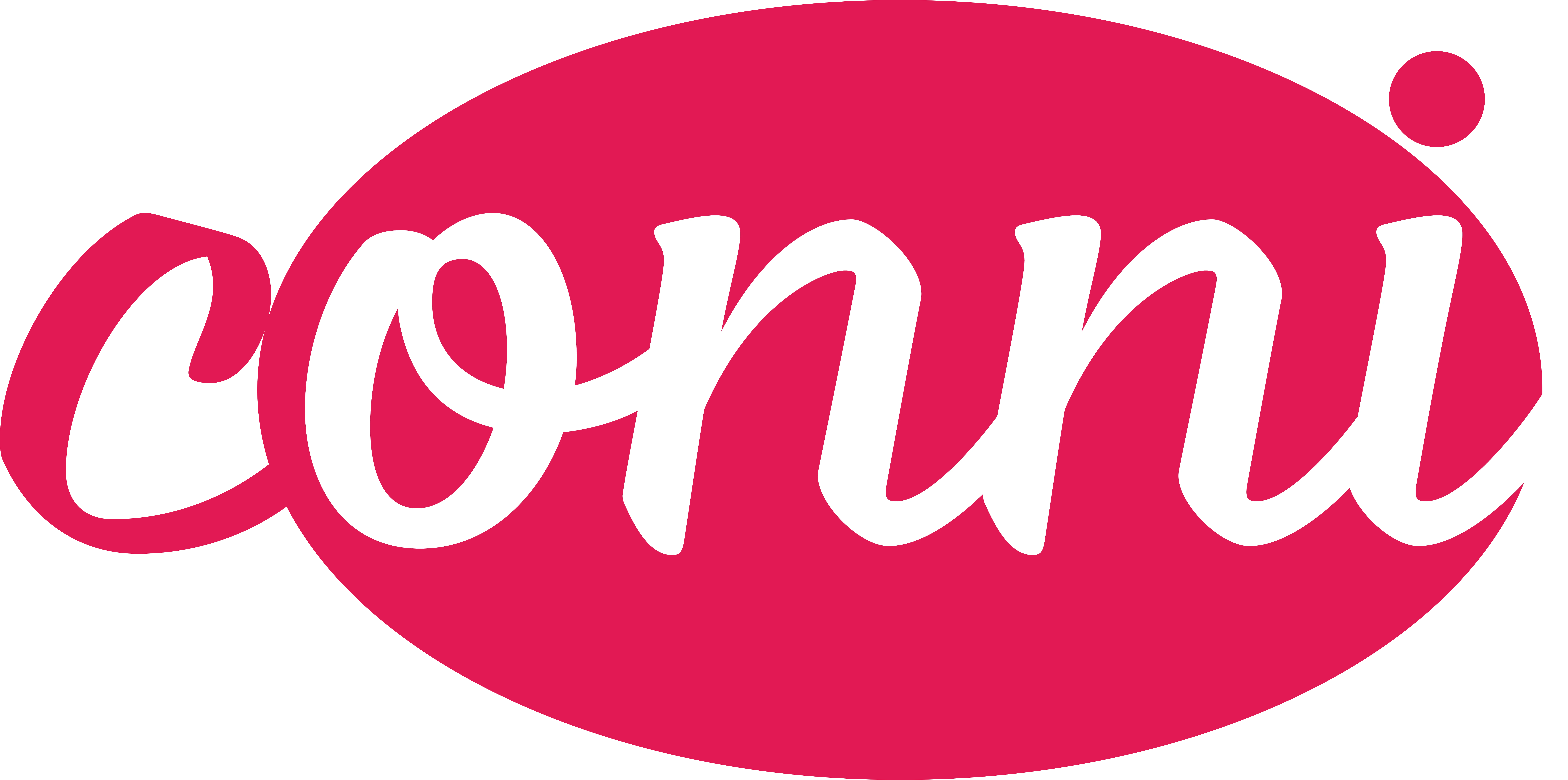 conni logo on pink oval background, branding design, vibrant colors and modern typography