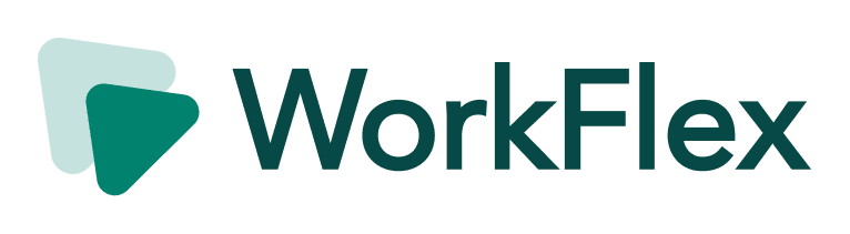 workflex logo, modern design with overlapping geometric shapes in teal and light green colors