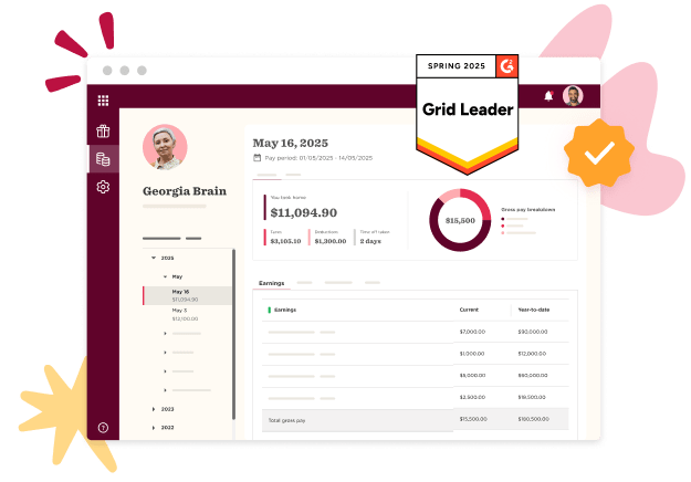 Georgia Brain dashboard displaying earnings, pay period details, and Grid Leader status for Spring 2025. , dashboard, earnings