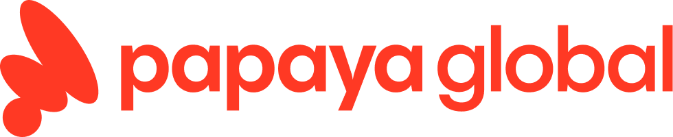 papaya global logo with red butterfly icon representing international payroll solutions, modern and bold branding for global services