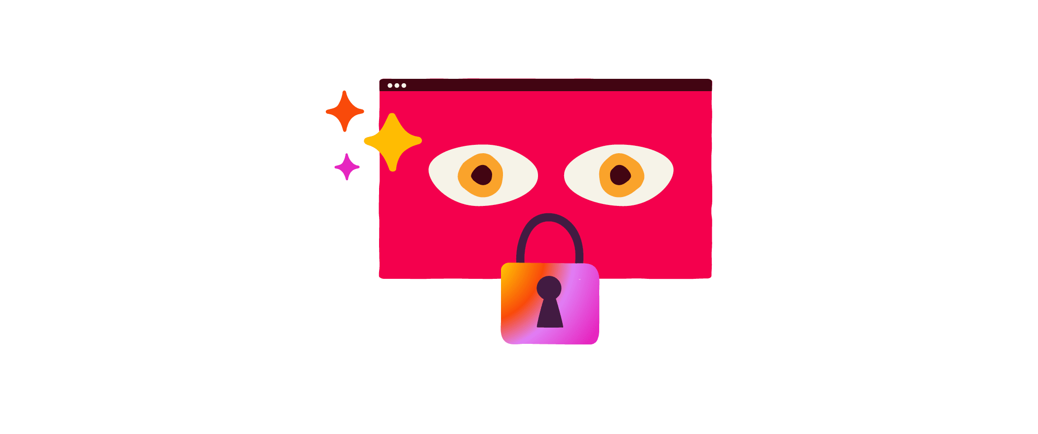 colorful cartoon computer with lock and surprised eyes, representing cybersecurity and privacy concerns, cybersecurity cartoon graphic design