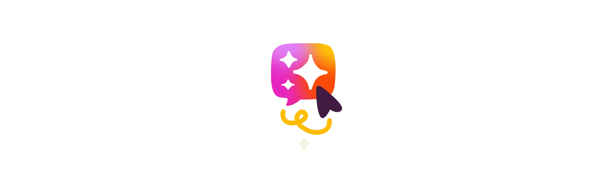 speech bubble, colorful design with sparkles and pointer, representing communication and creativity