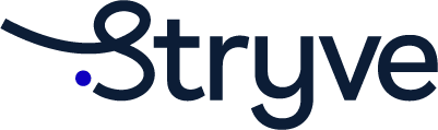 stryve logo with modern typography and a stylized graphic element, blue dot accent emphasizing brand identity