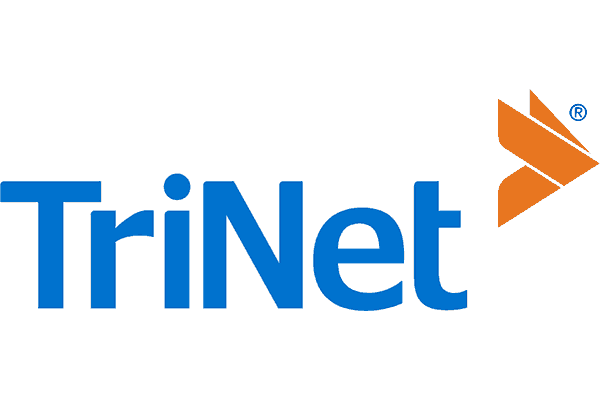 TriNet logo featuring bold blue text with an orange arrow symbol, representing business services and professional support. TriNet, professional services