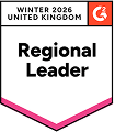 Winter 2026 G2 Regional Leader badge for the United Kingdom, featuring bold text and colorful design elements, G2 badge recognition for top performance in the region