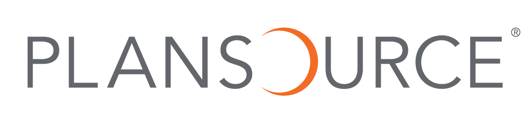 PLANSOURCE logo with modern design, featuring bold gray font and an orange accent, symbolizing innovation in employee benefits, Logo design representing employee benefits solutions, featuring signature font and color contrast.