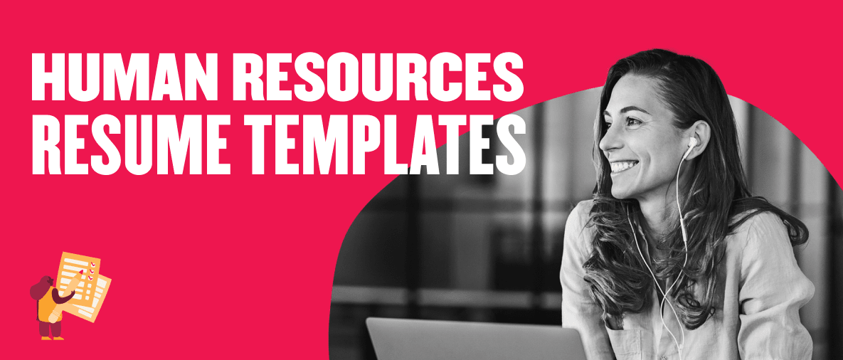 human-resources-resume-templates, smiling-woman-with-headphones-creating-resume-in-modern-office