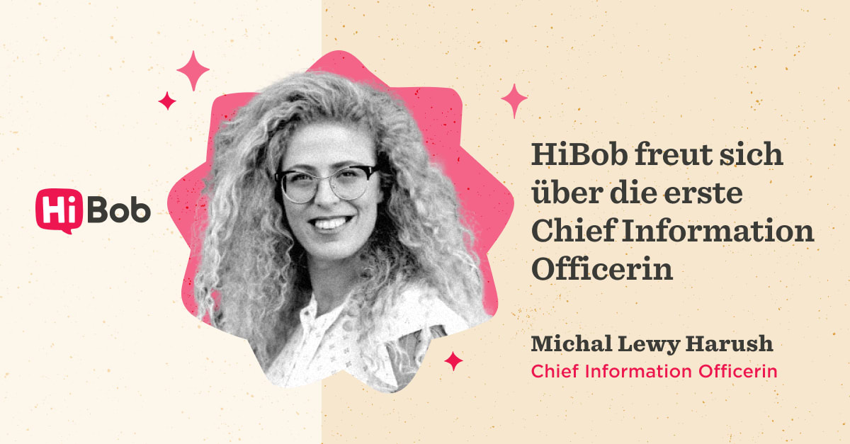 HiBob logo with Michal Lewy Harush, the new Chief Information Officer, smiling against a colorful background., HiBob, ChiefInformationOfficer