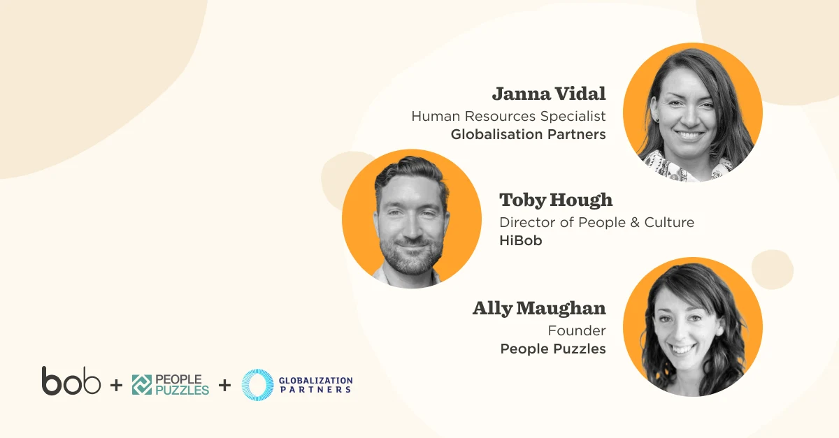 Janna Vidal, Toby Hough, Ally Maughan featured with job titles and companies on a light background. Professional design., HR professionals Janna Vidal, Toby Hough, Ally Maughan with roles and brands in modern graphic layout.