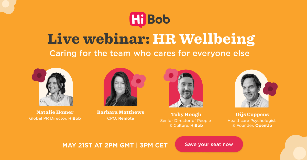 webinar HR Wellbeing Live event featuring four experts on team care, scheduled for May 21st at 2 PM GMT, HR webinar experts team care 2023
