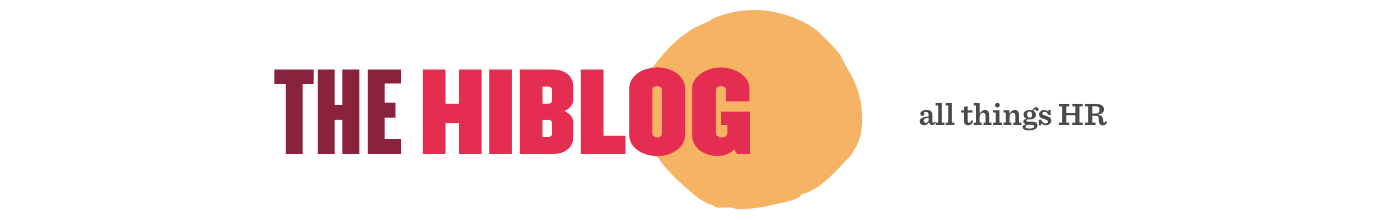 HIBLOG logo with vibrant colors, focusing on HR topics. Features bold text and a circular graphic element. HR, blog logo