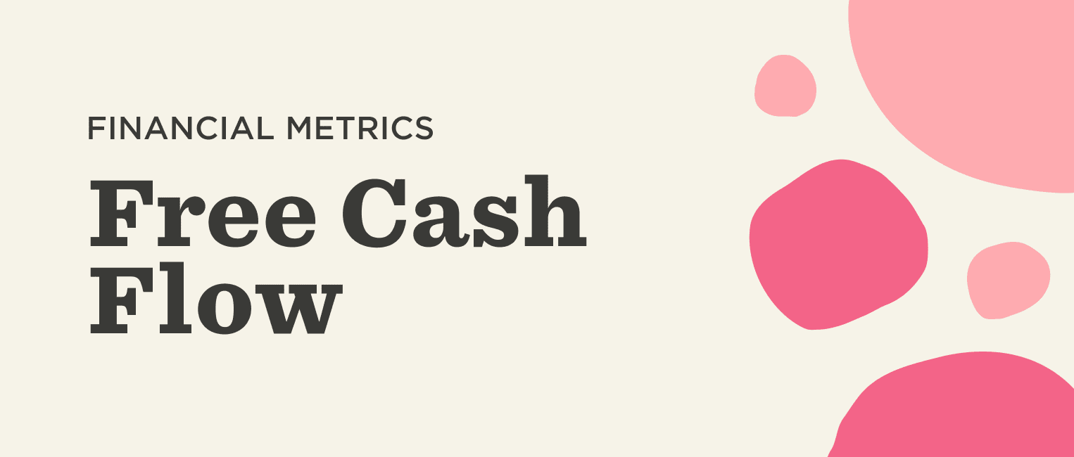 Financial metrics including 'Free Cash Flow' title, with playful abstract pink shapes on a soft background. vibrant, business