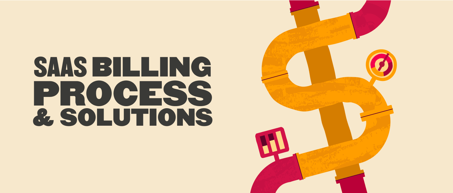 saas billing solutions illustration with pipes and gauges, highlighting processes and efficiency, colorful graphic design for SaaS billing
