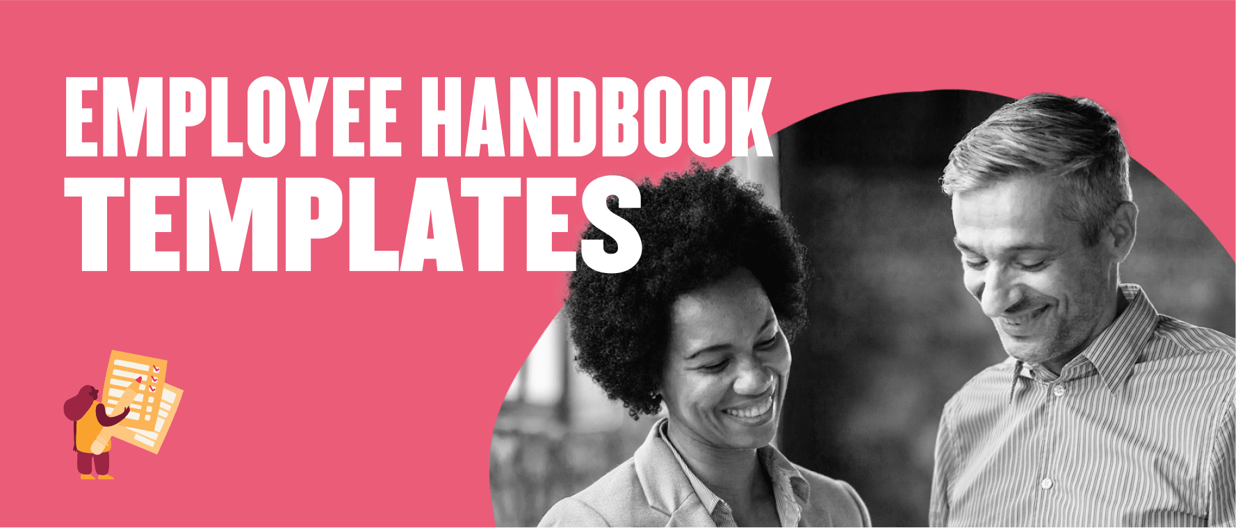 employee handbook templates, diverse professionals engaged in discussion with colorful background