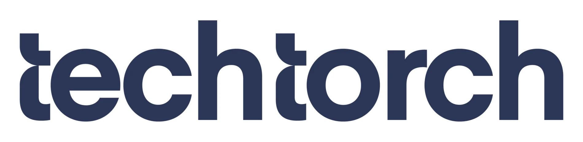 tech torch logo in bold navy blue font on a white background, symbolizing technology and innovation, logo design representing tech industry presence