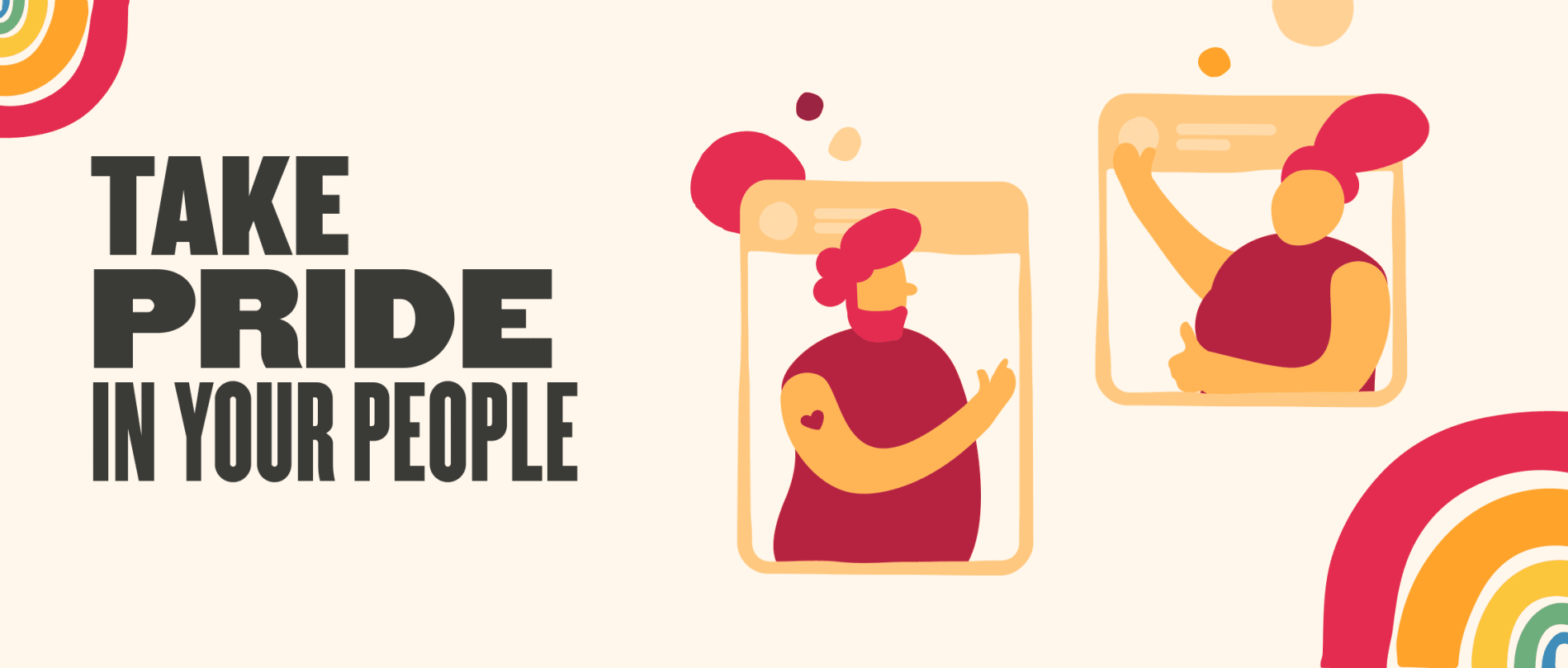 take pride in your people graphic with vibrant colors, showcasing diverse individuals in illustrated frames, vibrant graphic promoting inclusivity and pride in community