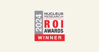 2024 ROI Awards logo, Nucleus Research, winner badge with gray, black, and red colors, Nucleus Research 2024 ROI Awards winner logo