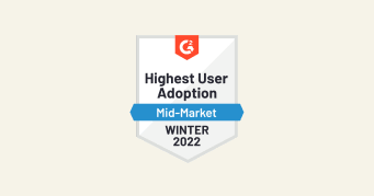 Highest User Adoption Badge for Mid-Market - G2 Winter 2022 Recognition, G2 Highest User Adoption Award Winter 2022