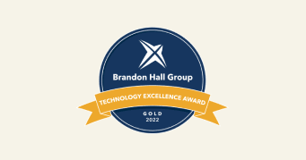 Brandon Hall Group Technology Excellence Award logo, featuring a gold ribbon for 2022 achievement., BrandonHallGroup, TechnologyExcellenceAward