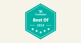 TrustRadius Best Of 2023 award badge featuring teal hexagon and five stars, highlighting top products. , TrustRadius, BestOf2023