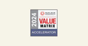 Nucleus Research 2024 Value Matrix Accelerator logo showcasing research and evaluation in tech solutions, Value Matrix 2024 logo design