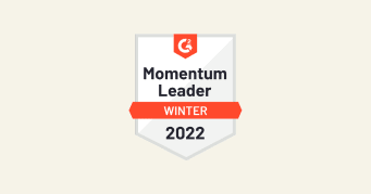 Momentum Leader badge for Winter 2022 on a light background showcasing awarded recognition, G2 award highlighting key achievements